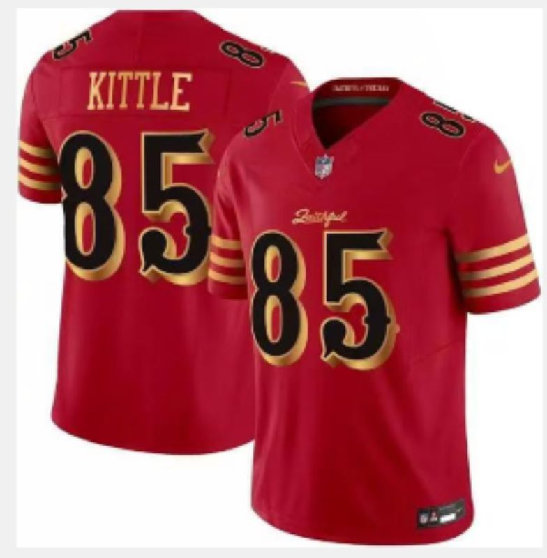 Men 2025 Nike San Francisco 49ers #85 Kittle red gold 5th generation Limited NFL Jersey 004